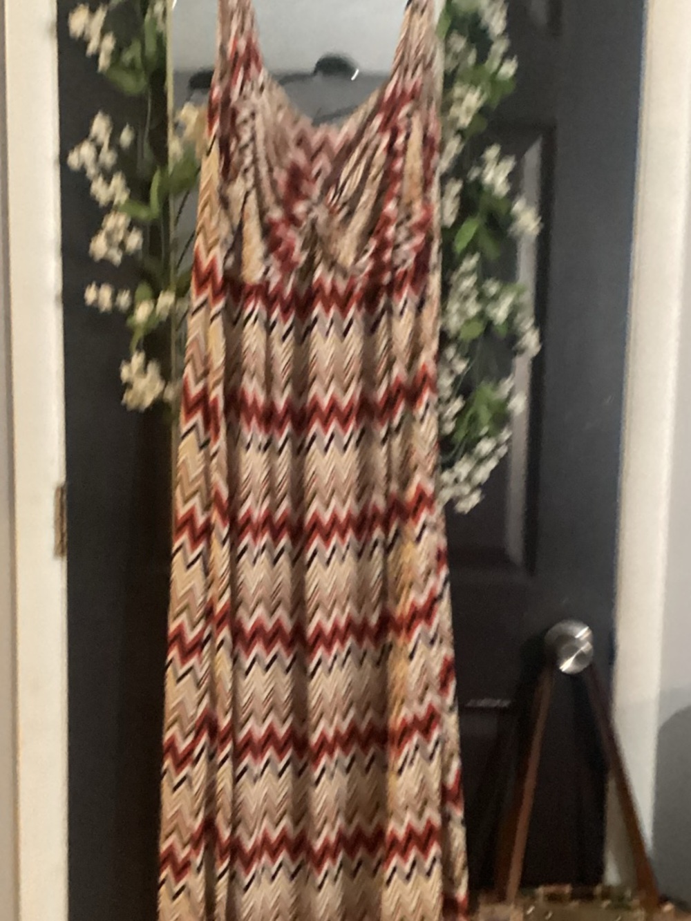 Sleeveless Chevron Maxi Dress in Red and Cream
